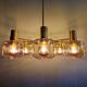 Large designer chandelier in brass and smoked glass globes, 1970s