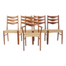 5 Arne Wahl Iversen Chaises de salle à manger en teck du milieu du siècle avec sièges en corde de papier pour Glyngøre stolefabrik,