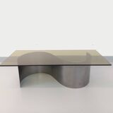 Table basse rectangulaire Space Age vintage en acier et verre fumé