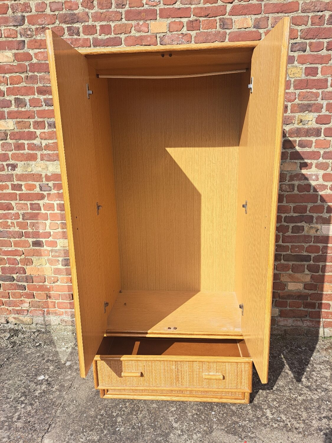 Large rattan wardrobe with mirror