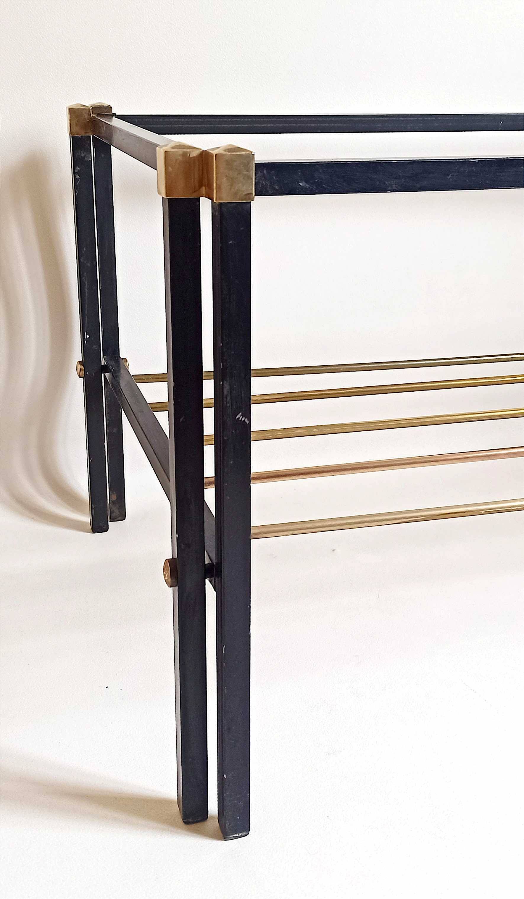 Magazine holder coffee table 1960s smoked glass, metal and brass Width 94.2 cm