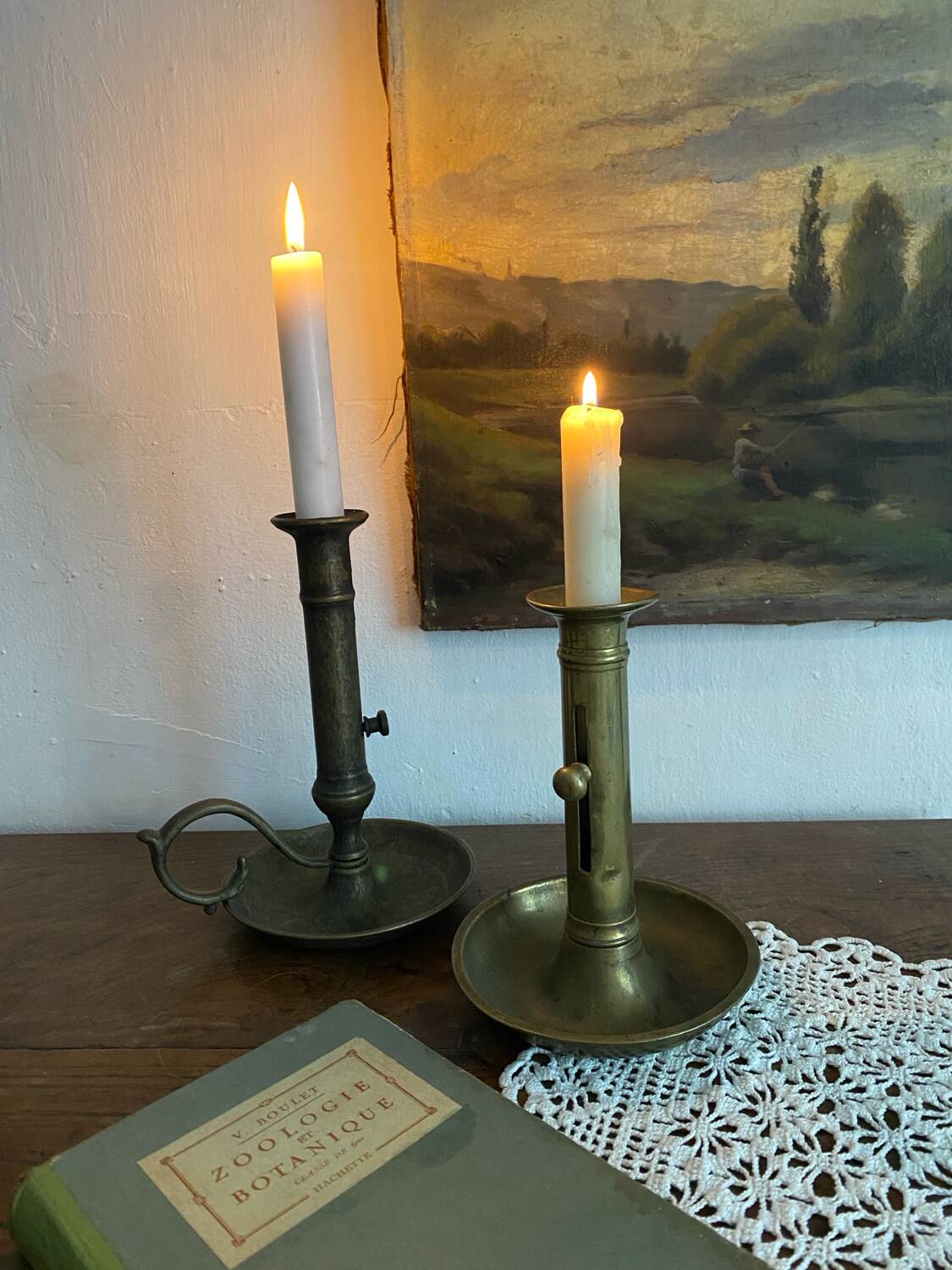 Gold-plated brass push-button candle holder
