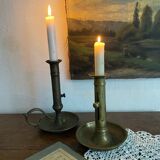 Gold-plated brass push-button candle holder