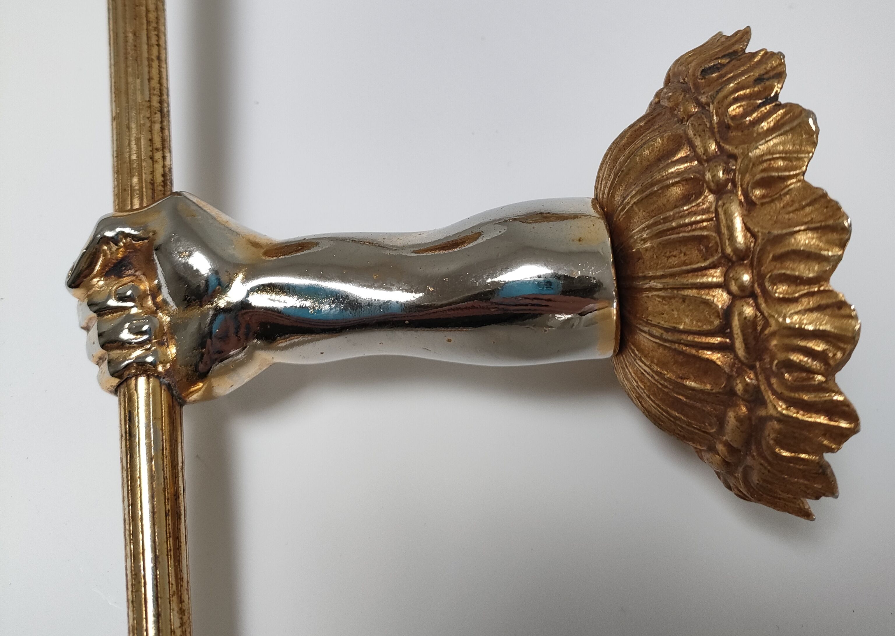 Pair of vintage patinated golden metal hand sconces