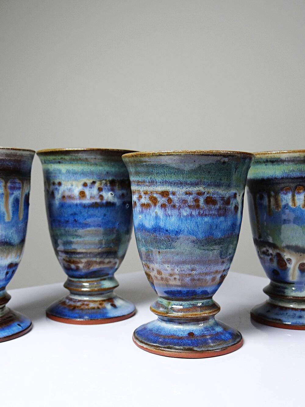 Set of 5 ceramic workshop mazagrans, glazed, 1960s-1980s.
