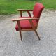 Armchair of the 50s in blond oak and red fabrics compass feet
