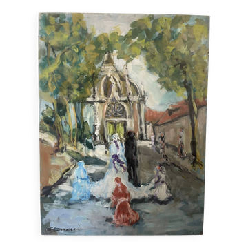 Ancient painting oil canvas pharaoni wedding church married village