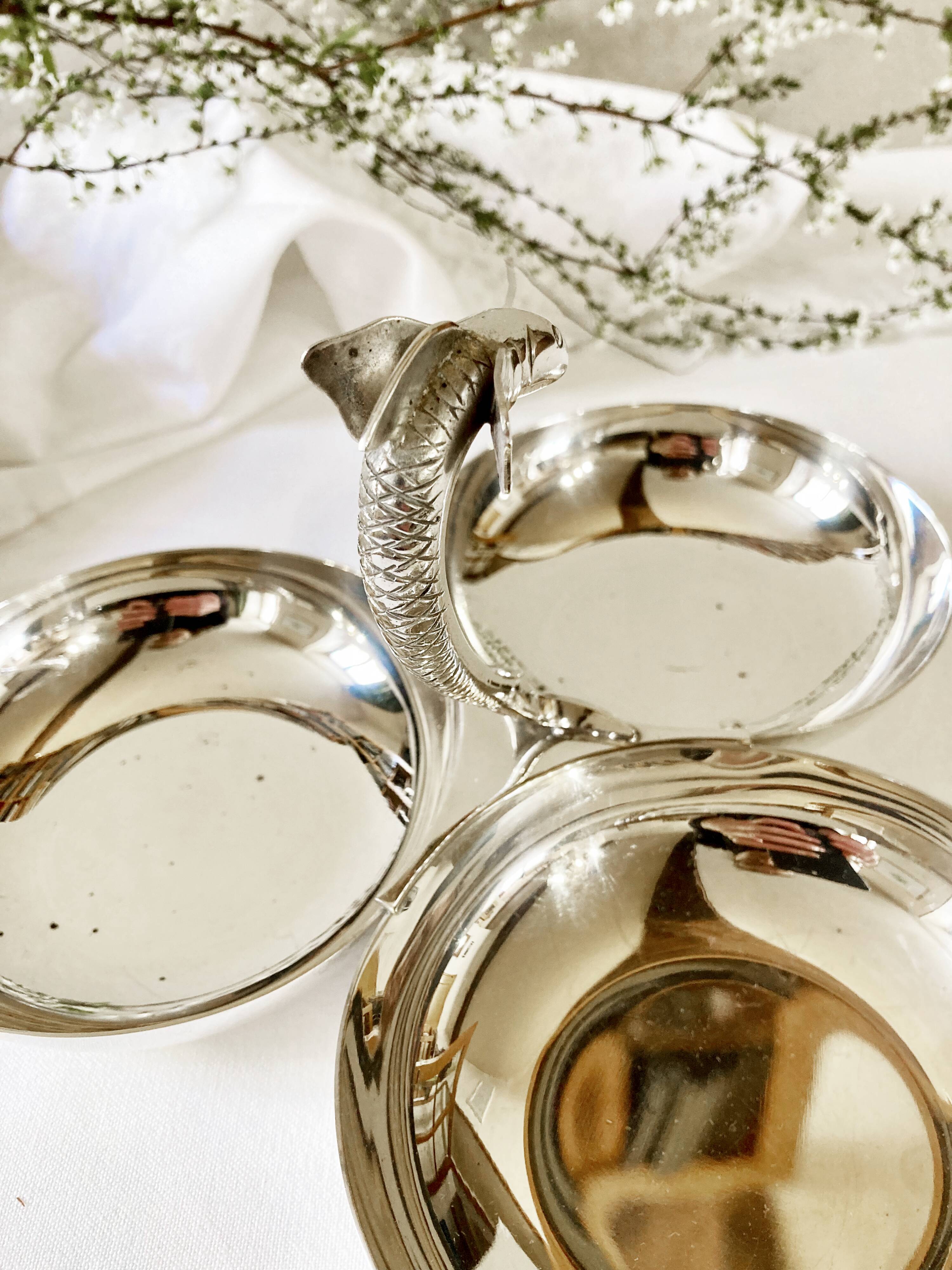 Aperitif server in silver metal, fish handle, 1950s