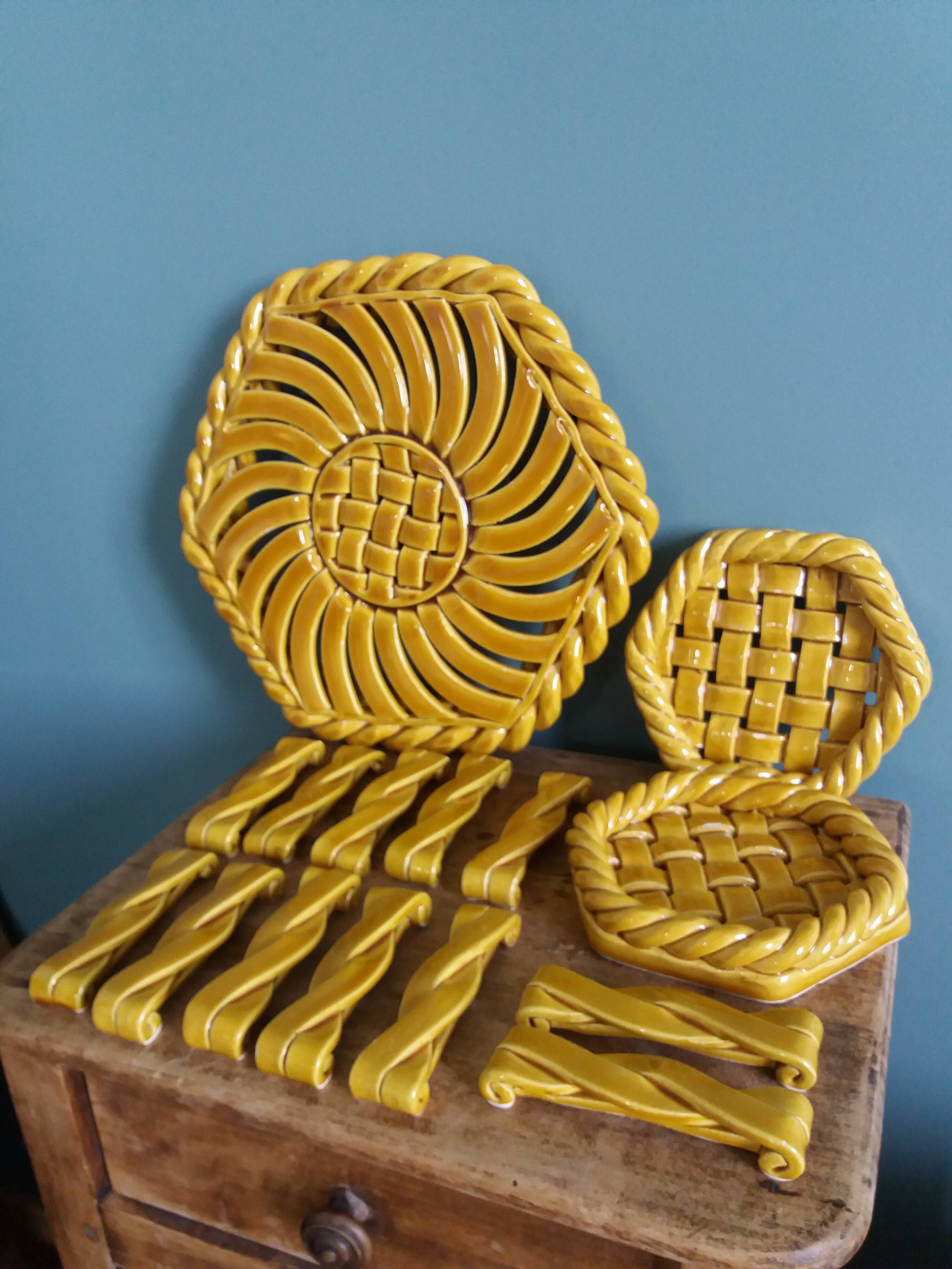 FPP Vallauris barbotine trivets, bottle coasters and knife holders