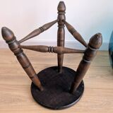 Tripod stool in turned wood, attributed to Charles Dudouyt, 20th century.