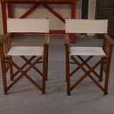 Pair of folding director's chairs in oak and fabric, 1960s