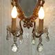 French Antique Gilt Bronze Baroque Double Light Crystal Mirror Wall Sconce 4807