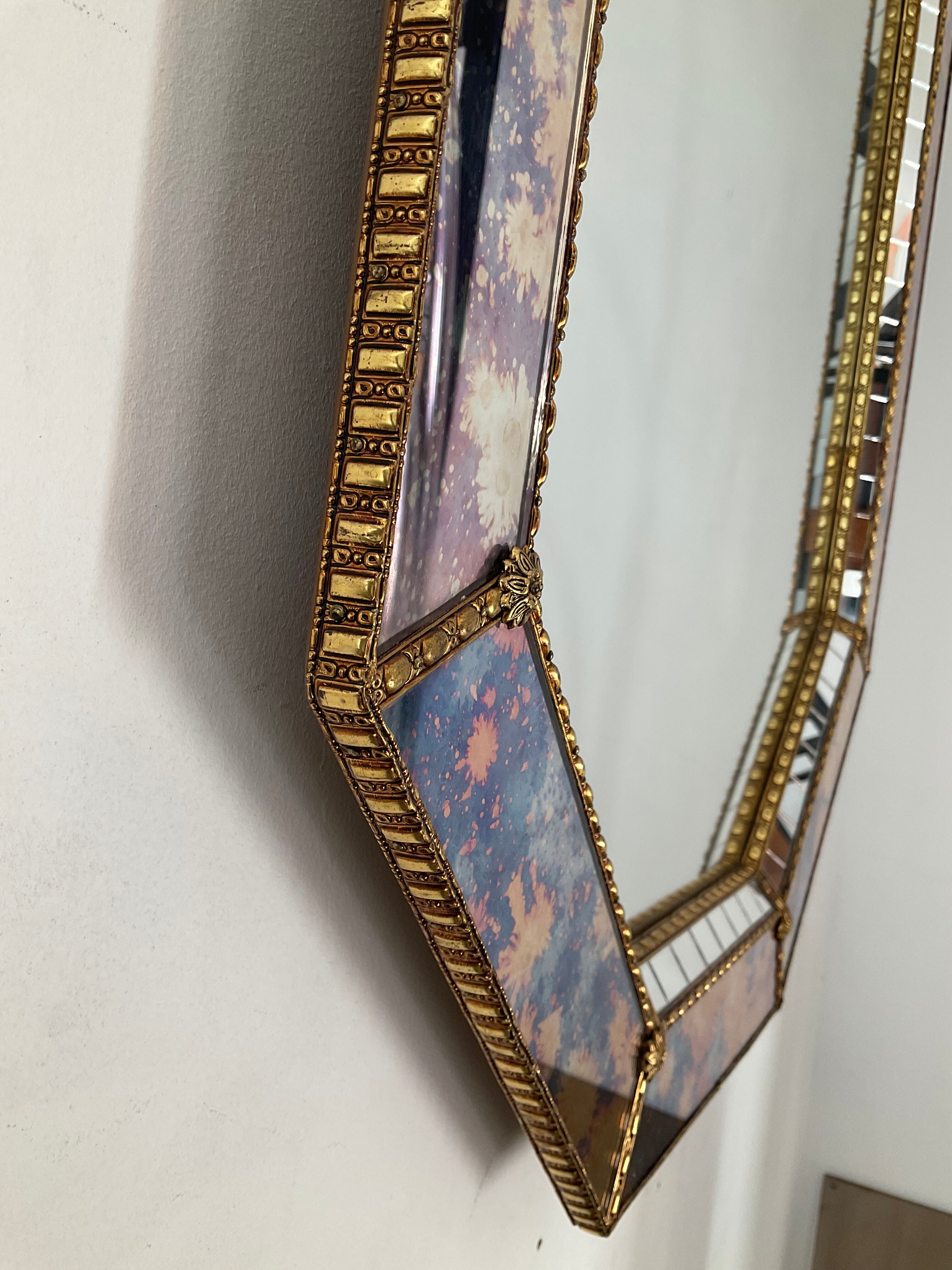 Vintage mirror with brass and wood parcloses