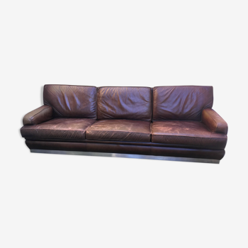 Leather sofa Jacques Charpentier vintage 70's