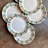 6 assiettes plates Badonviller en faïence, service "Quiberon"