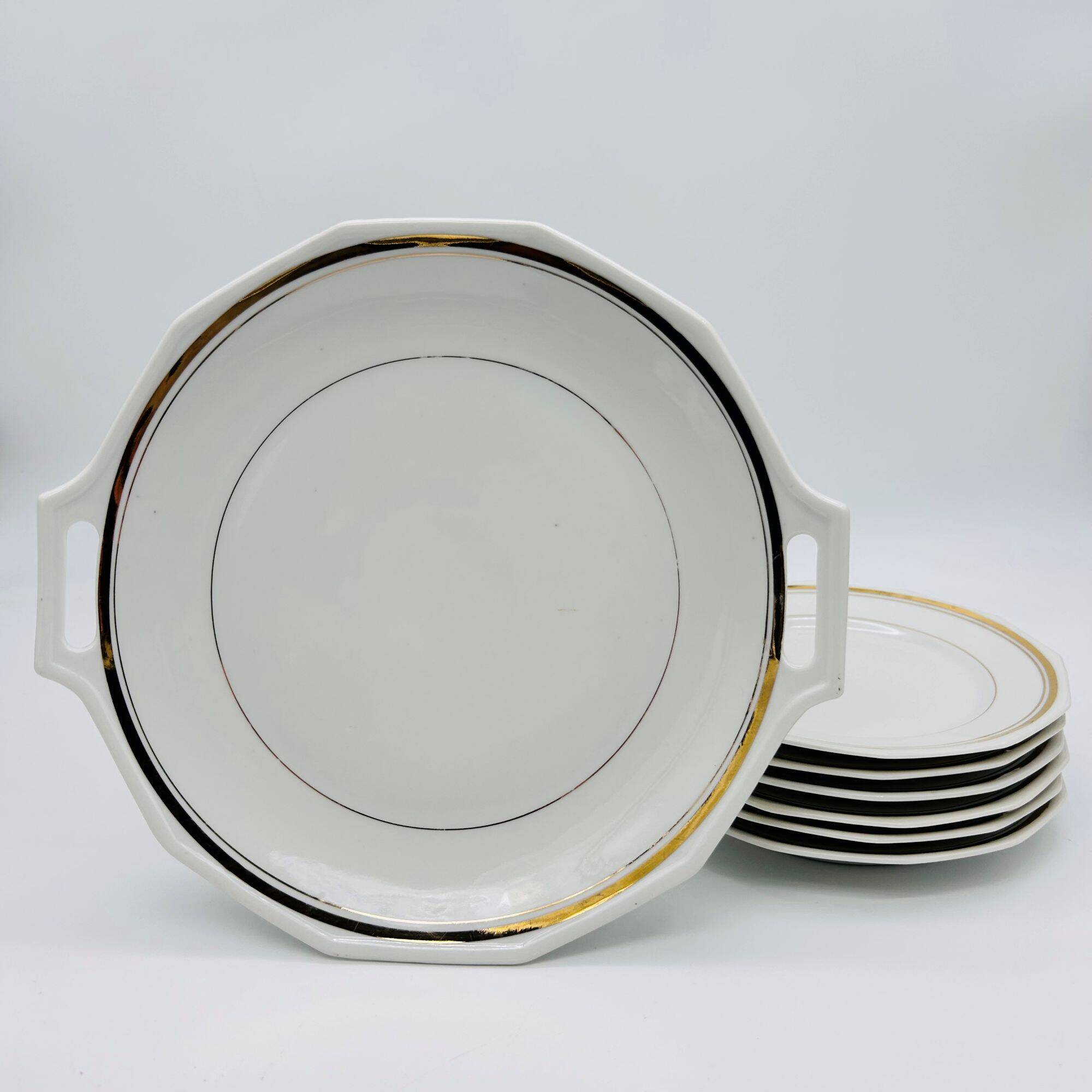6 dessert plates and the serving dish, Philippon & Bruchet.