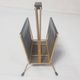 Small magazine holder or letter holder in brass and black leather from the 50s and 60s