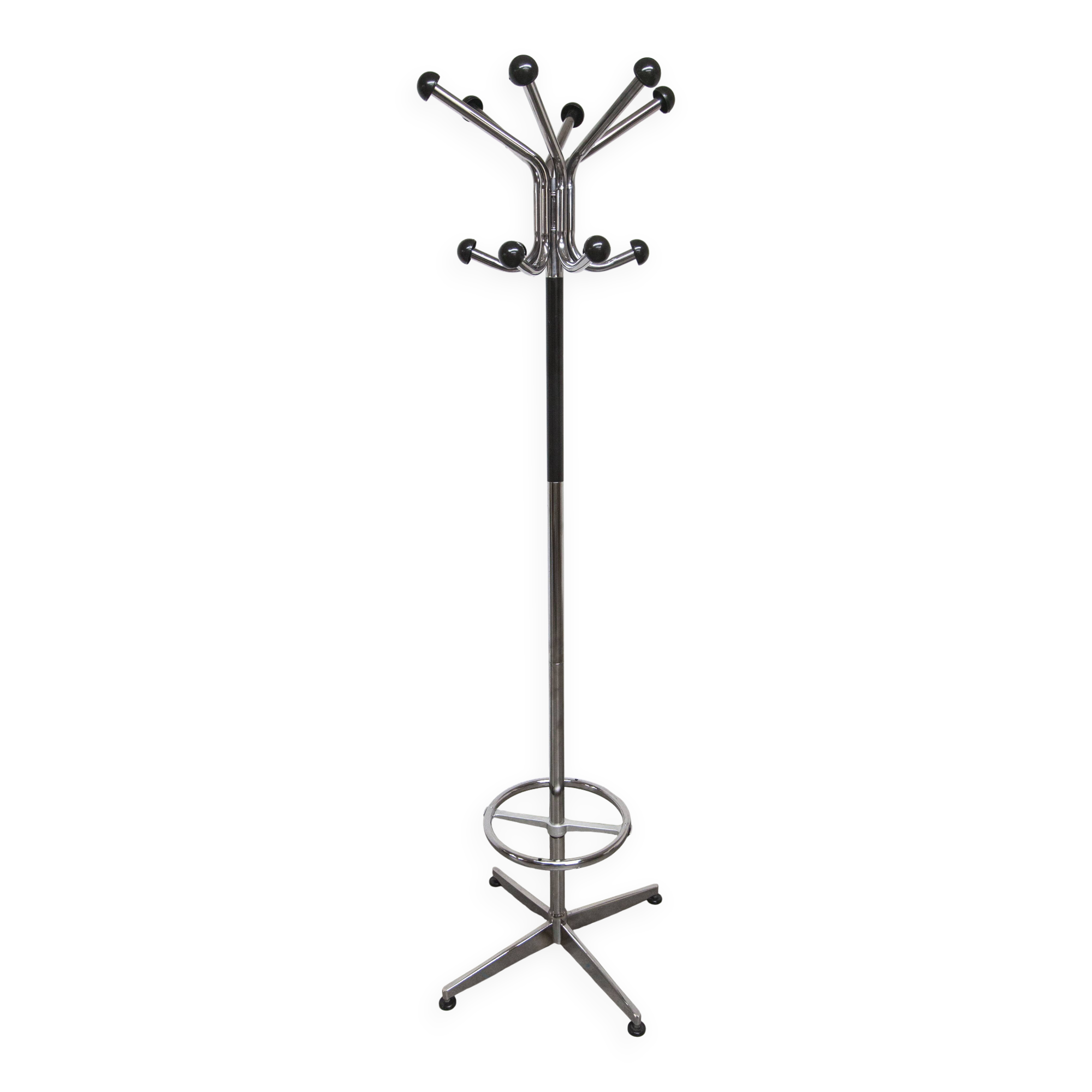 Portemanteau perroquet industriel 1970 porte parapluie et 12 patères 193cm