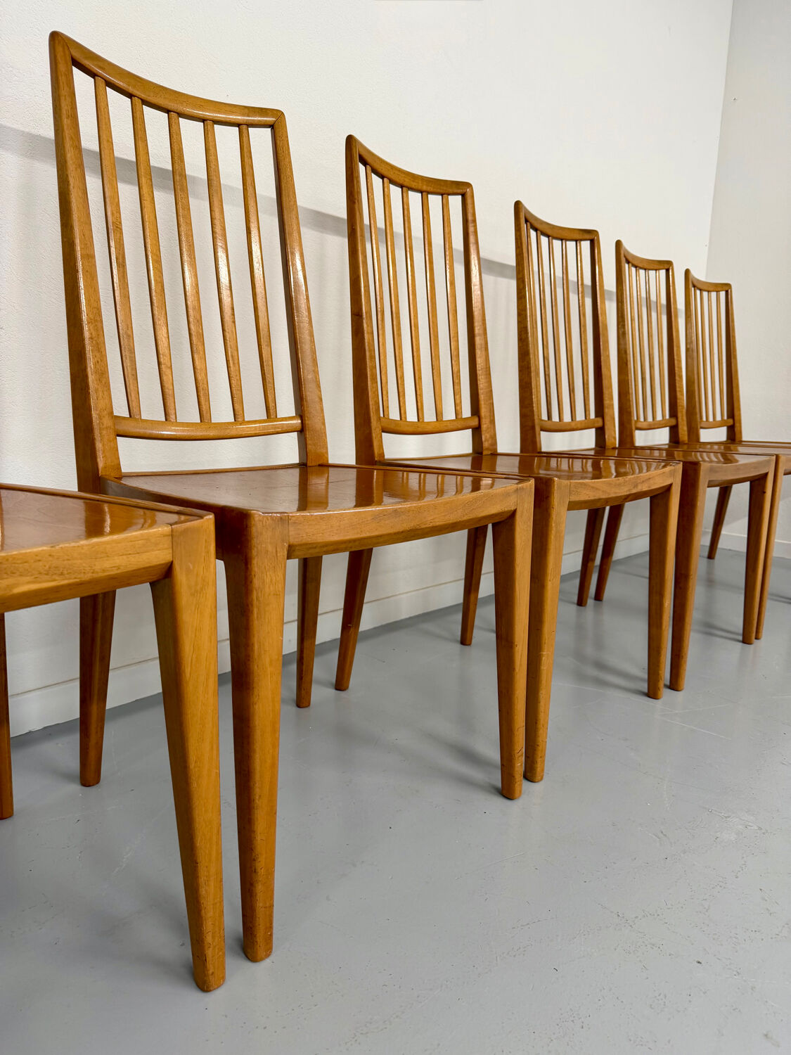 Lot de 6 chaises en hêtre massif vintage bois bicolore design annee 60