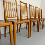 Lot de 6 chaises en hêtre massif vintage bois bicolore design annee 60