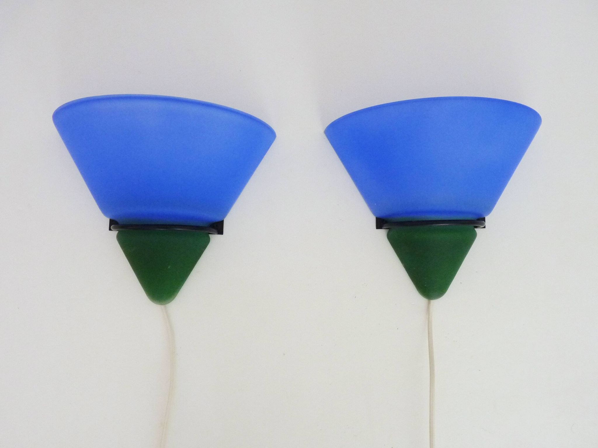 Pair of vintage Vandeheg Lotus blue and green wall sconces. 1980s