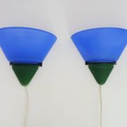 Pair of vintage Vandeheg Lotus blue and green wall sconces. 1980s
