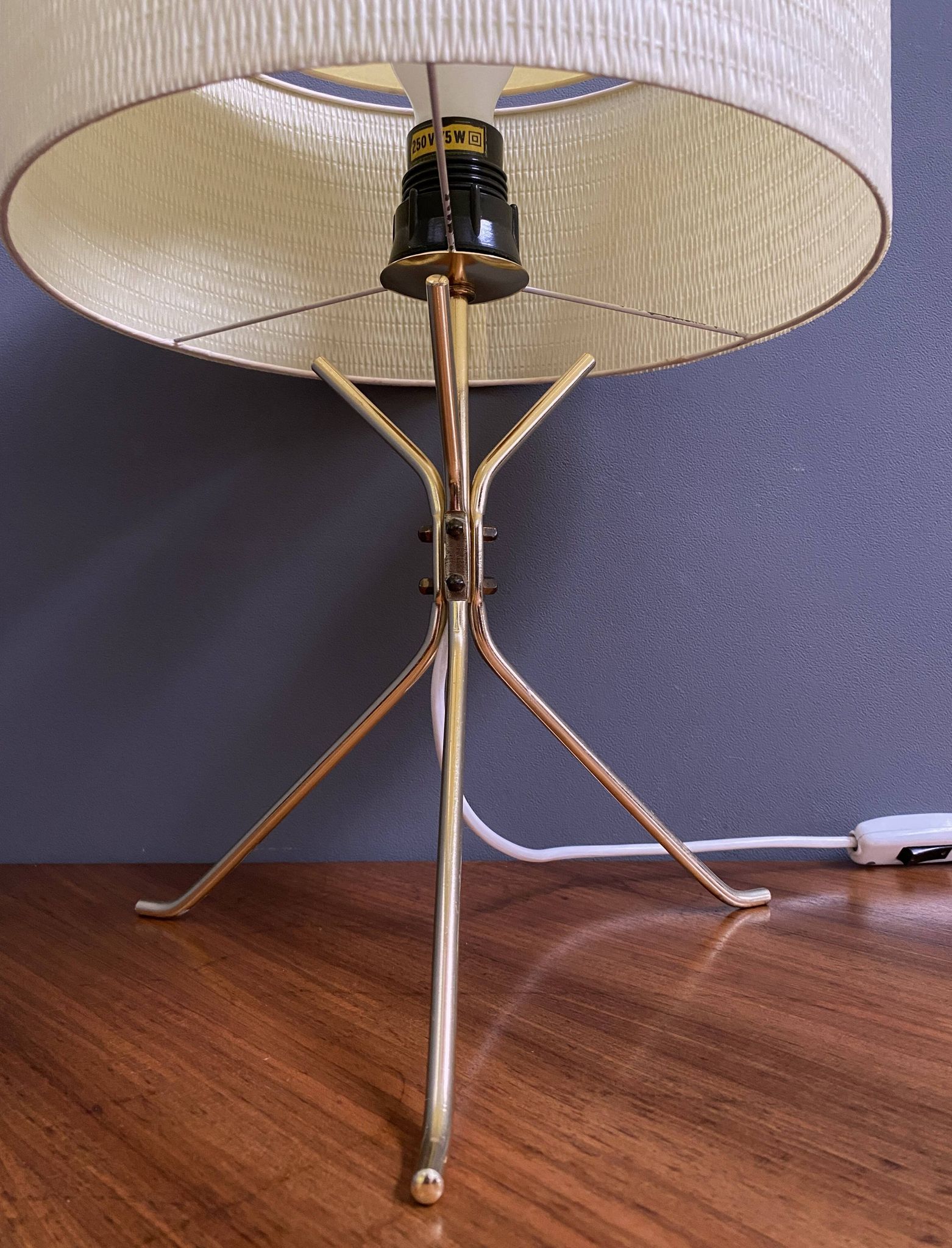 Brass lable lamp with round shade 1960s