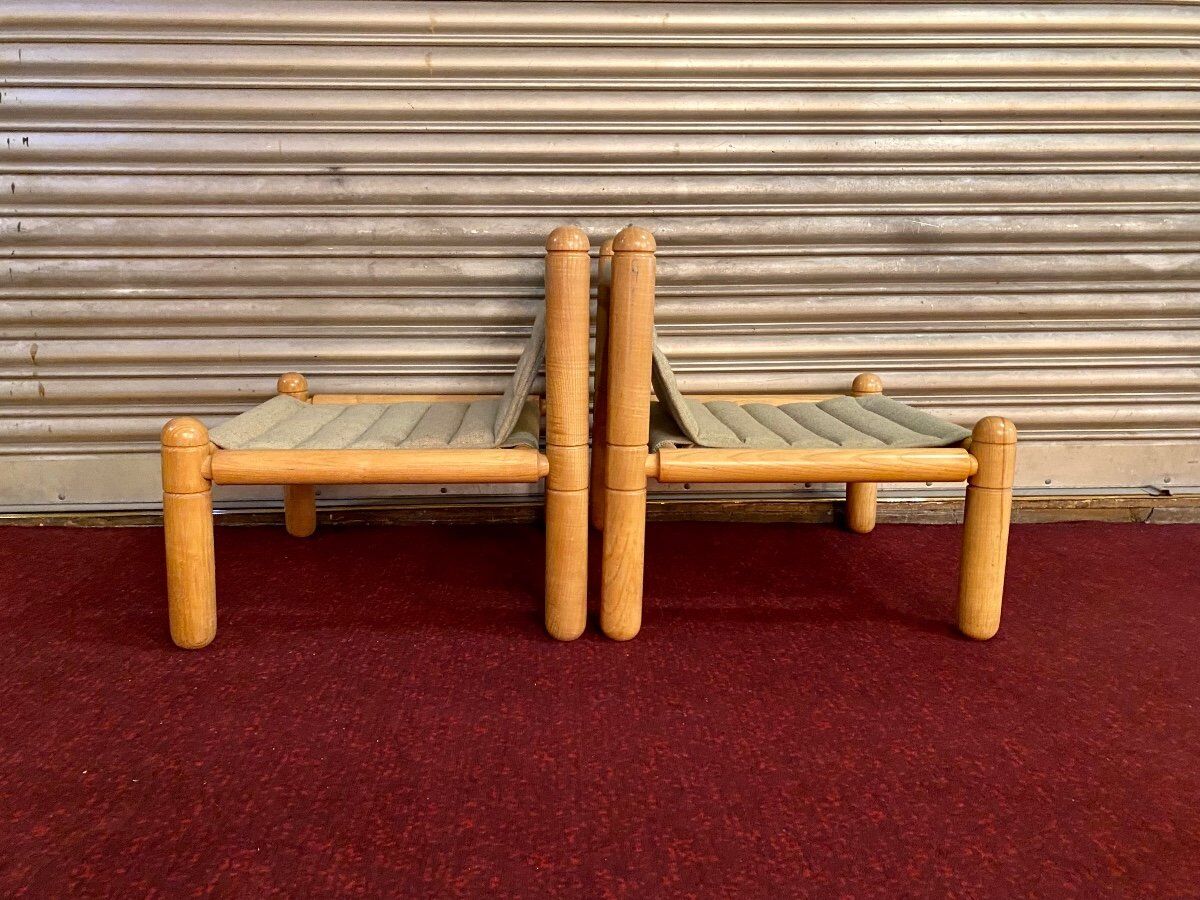 Pair of 1970s/80s armchairs in natural wood