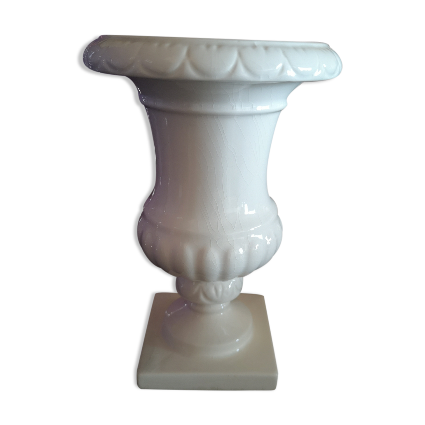 Medici vase in white earthenware Gien 1960s