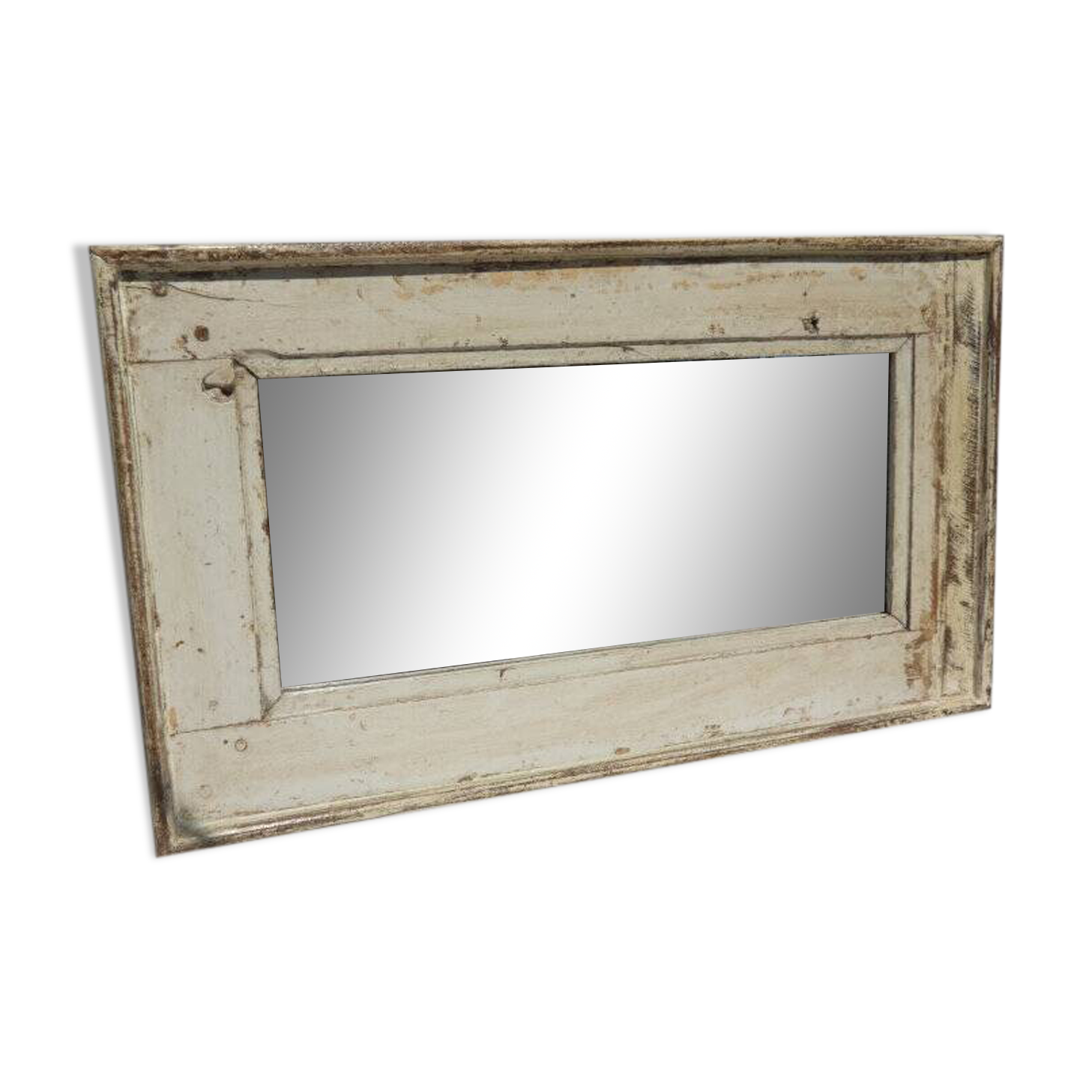 Old Teak Wood Mirror Off-White Patina