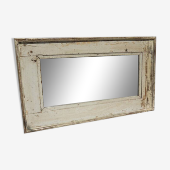 Old Teak Wood Mirror Off-White Patina