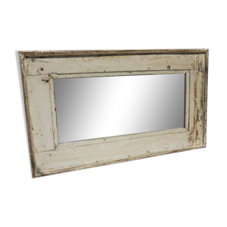 Old Teak Wood Mirror Off-White Patina