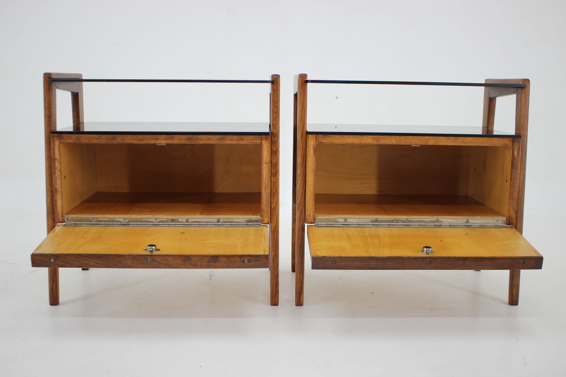1960s pair of restored bedside tables, czechoslovakia