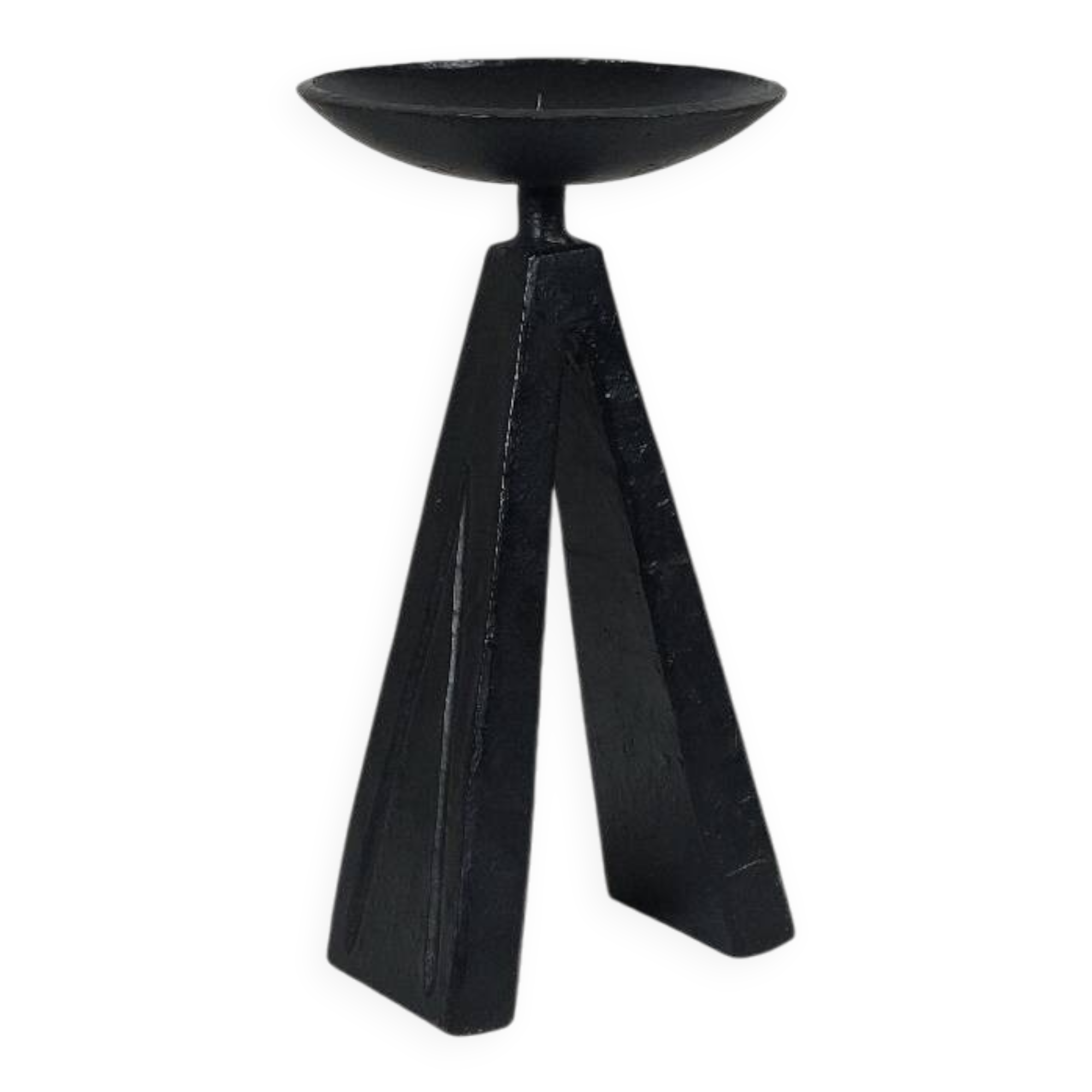 Vintage candle holder made of hand-forged metal, in a brutalist style.