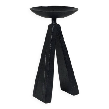 Vintage candle holder made of hand-forged metal, in a brutalist style.