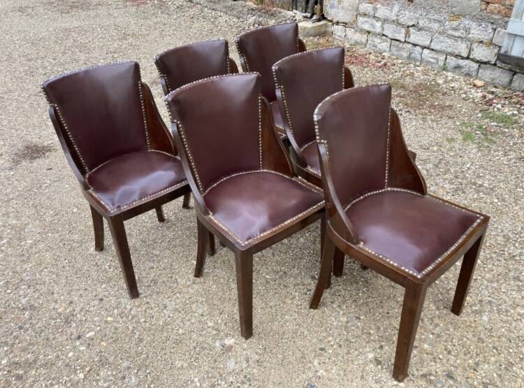 6 art deco chairs with leather seats