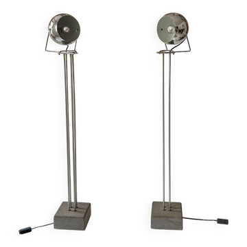Paire de lampadaires vintage en métal chromé et ciment, France 1970
