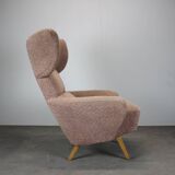 Mid-century wingback lounge chair in pink fabric, Czechoslovakia, 1970s