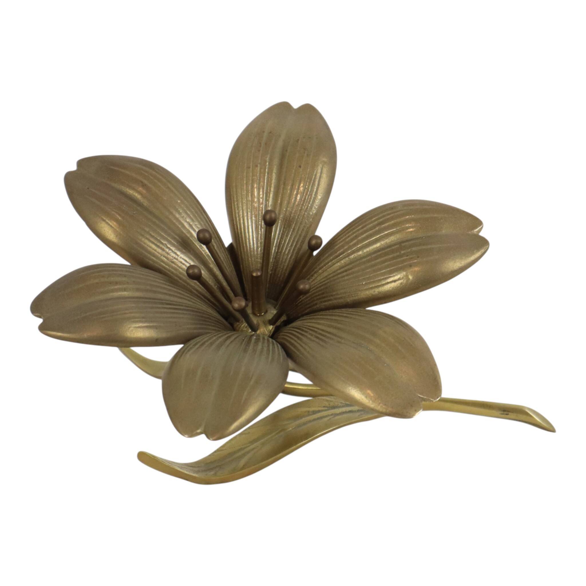 Mid-Century Brass Lily Flower Sculpture Figurine Ashtray
