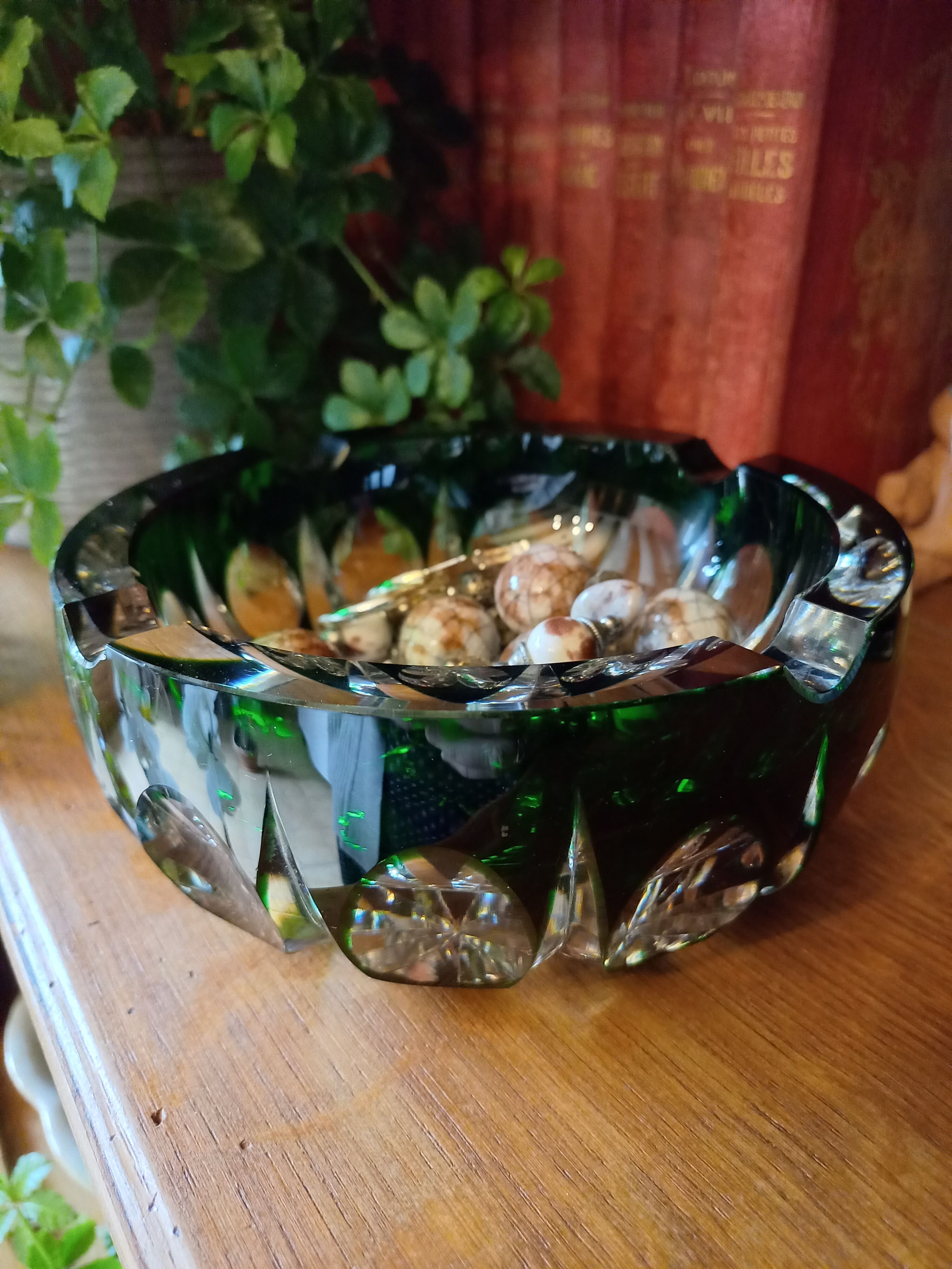 Carved crystal ashtray signed Saint Louis