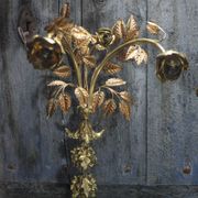 Pair of bronze and gold metal floral wall sconces, flower wall lamp.