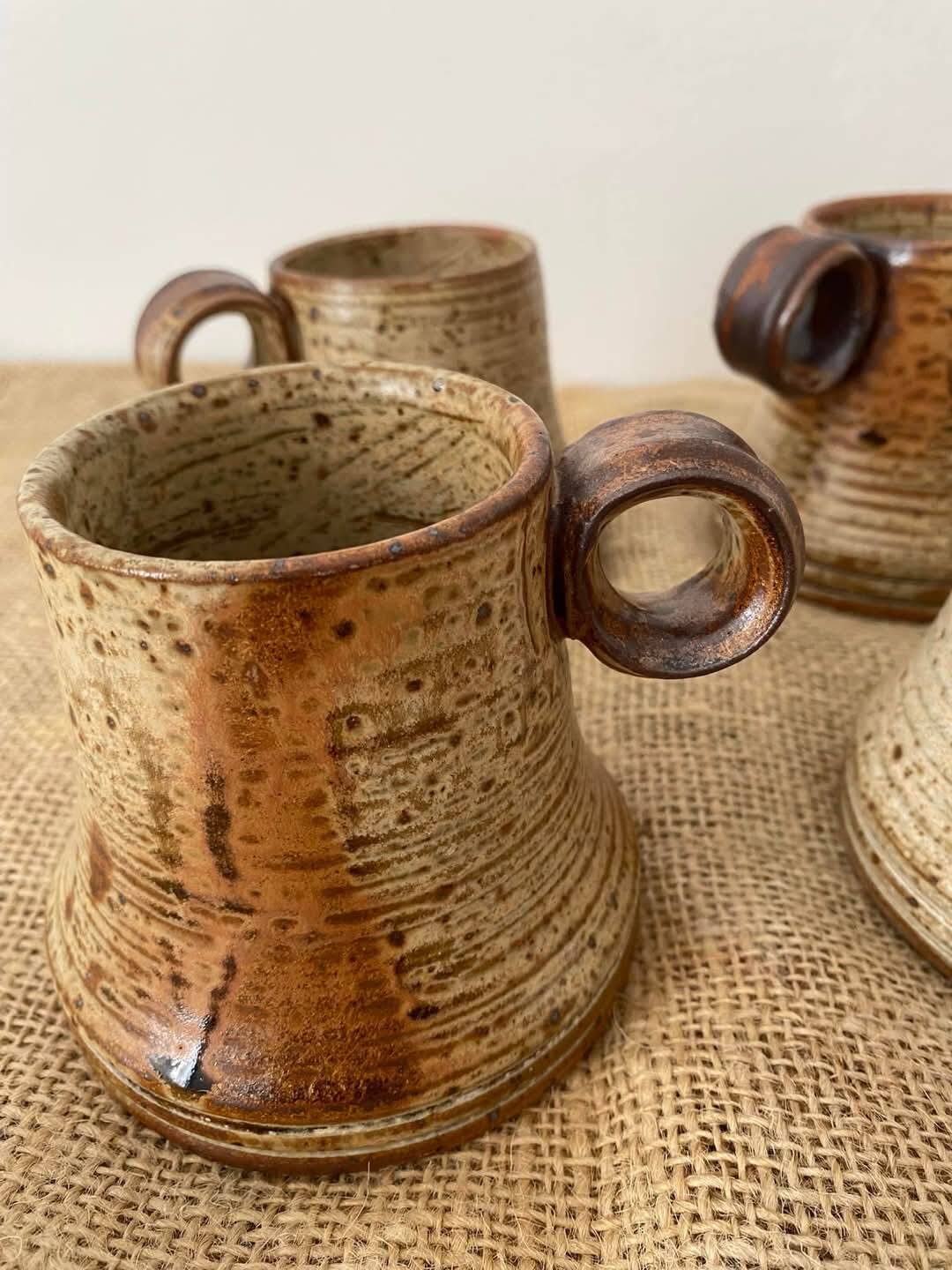 4 pyrite stoneware cups attributed to Jean-Pierre Prudhomme. 1960s.