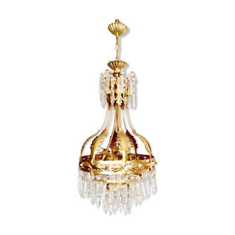 Midcentury gold gilded chandelier