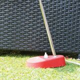 Red and silver swan neck table lamp