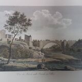Old Color Lithograph “Pont Vieille Brioude Allier” + Black Frame #A687