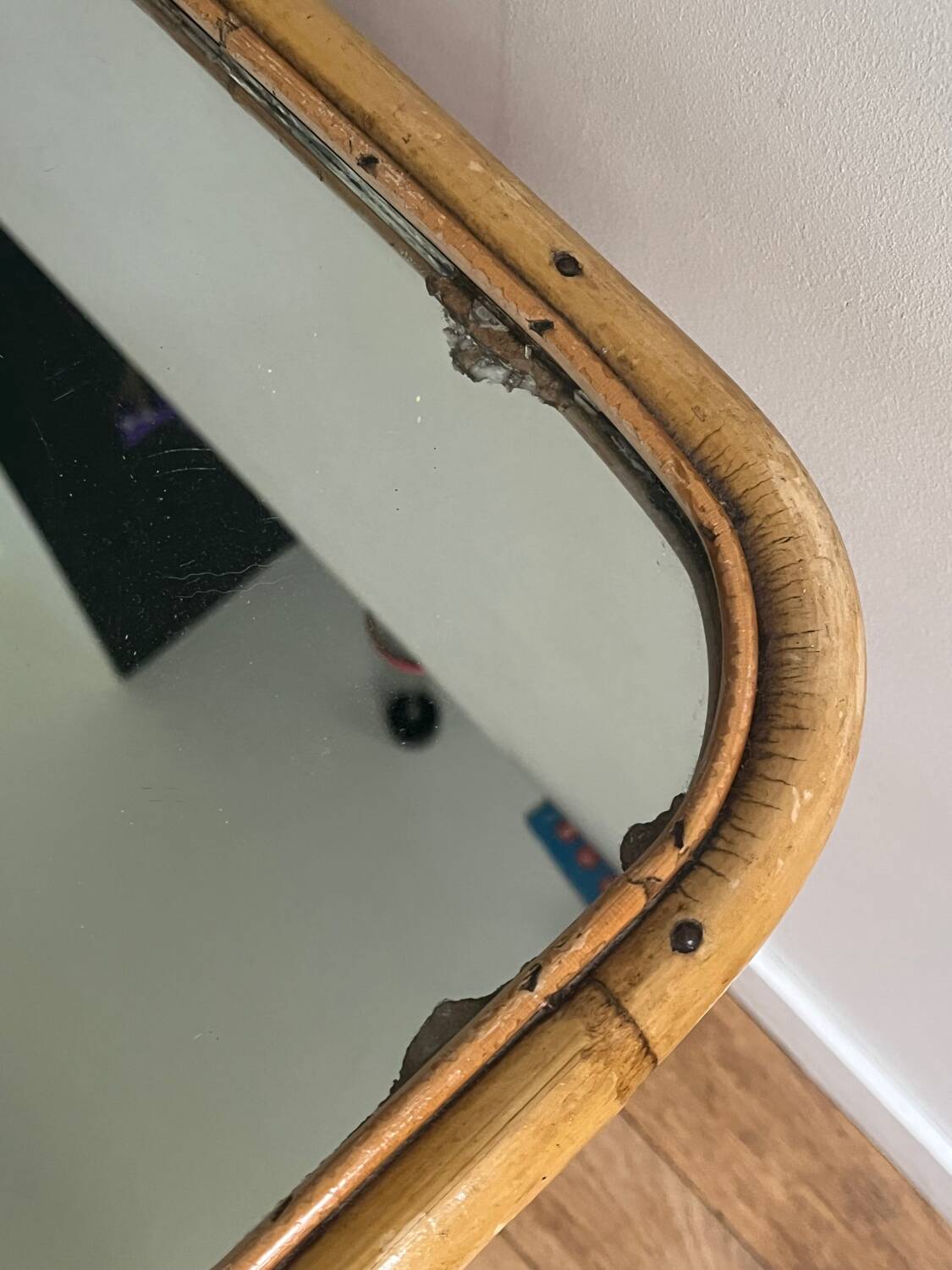 Coffee table, rattan mirror top 60s