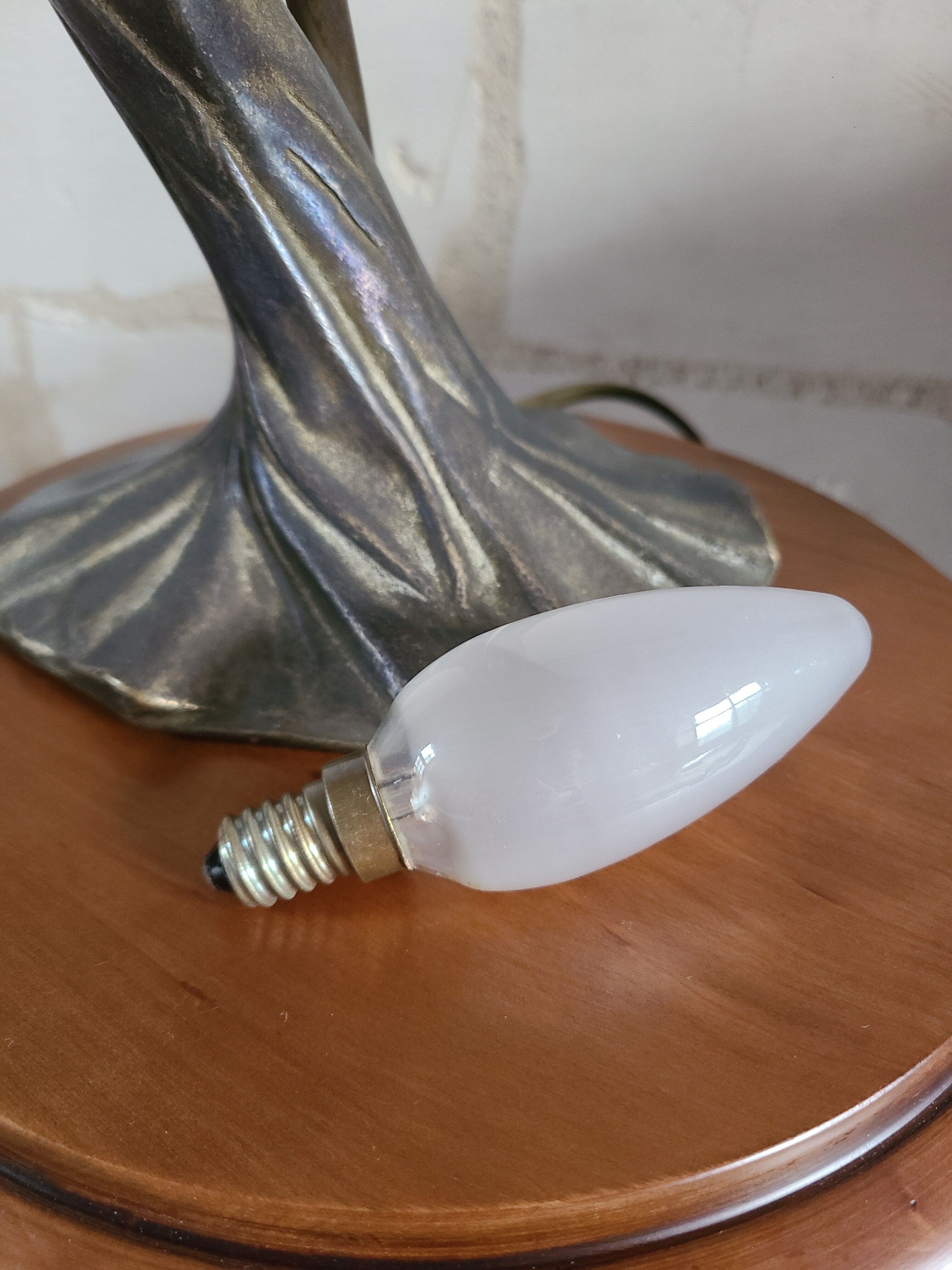 Art nouveau bronze lamp and glass paste