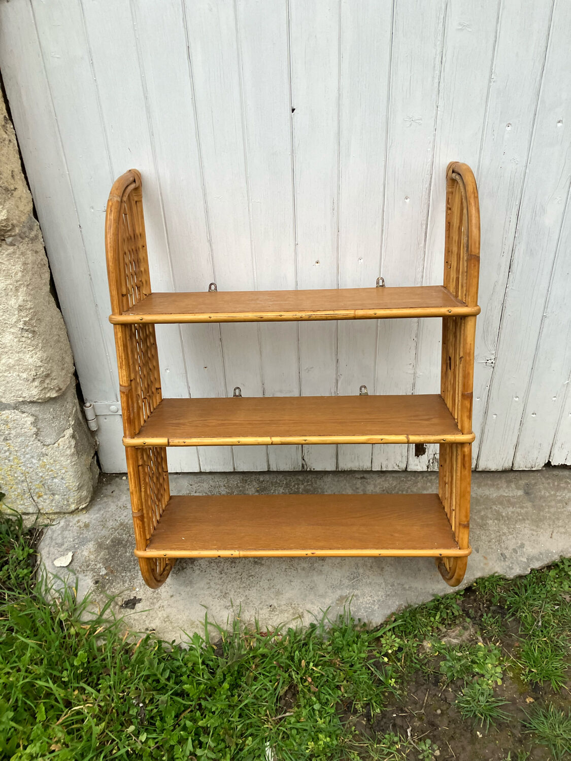 Vintage rattan wall shelf