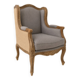 Cabriolet armchair in cerused wood & linen — incredible charm