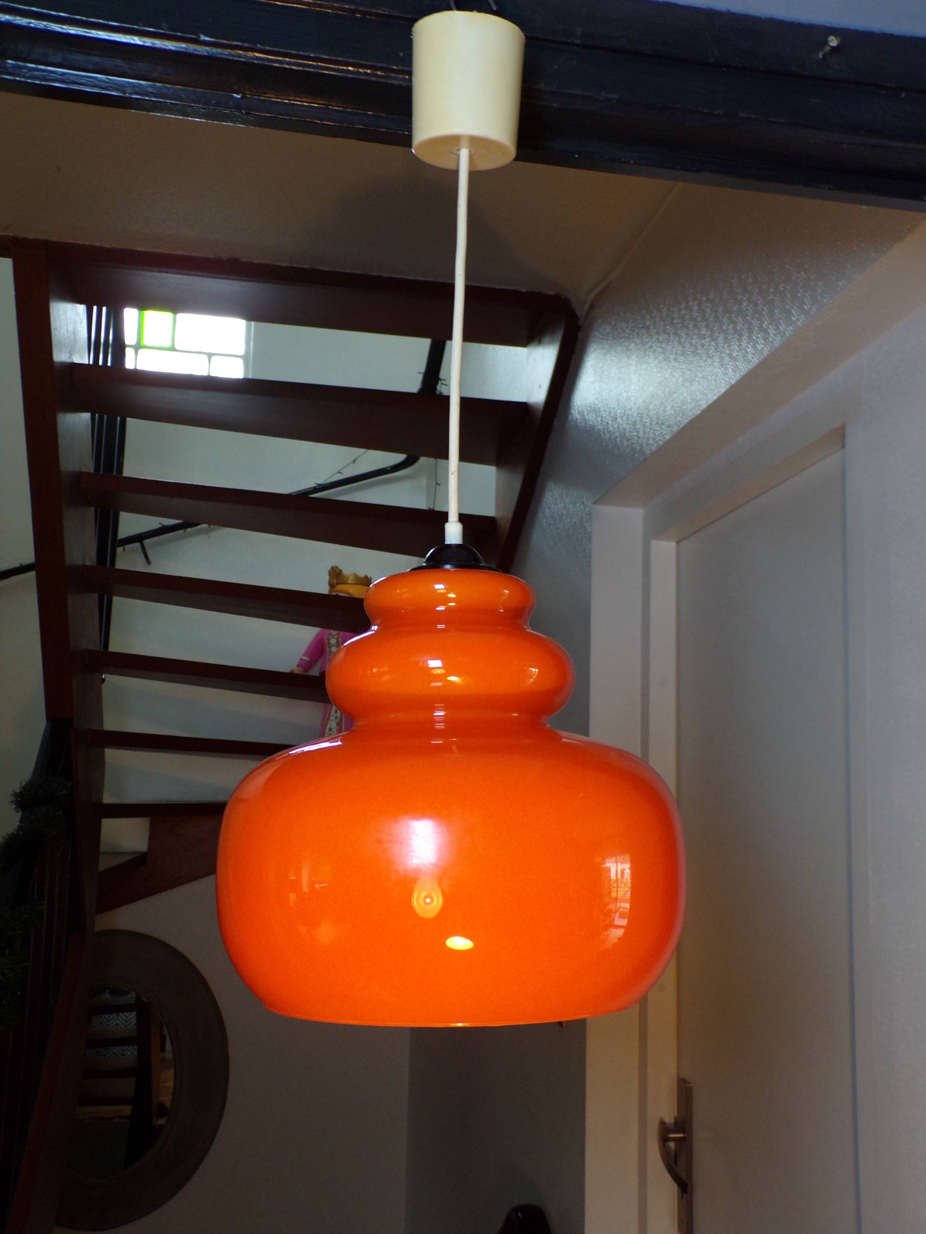 1970 orange opaline pendant light